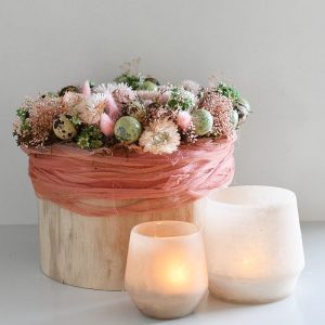 Pakket 28: Bambo pot met droogbloemen en kwarteleitjes