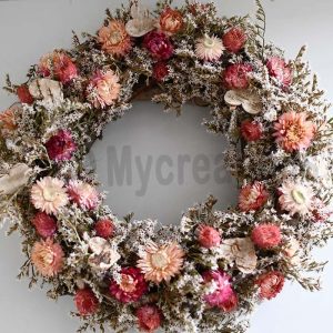 Pakket 16 Valentijn - Berkekrans met statice en droogbloemen