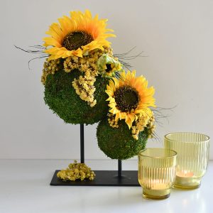 Pakket 17: Gecondenseerde mosbollen op staander met zonnebloemen