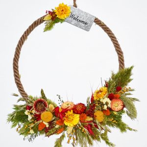 Pakket  7 -  Jutekoord krans in warme bloemen kleuren