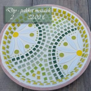 Pakket 2 - Ronde terracota schaal met mozaïek  - groen/geel