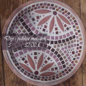 Pakket 3 - Ronde terracota schaal met mozaïek  - roos/paars