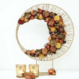 Pakket Herfst 6 :  metalen gouden ring op staander met ring , koord & droogmaterialen